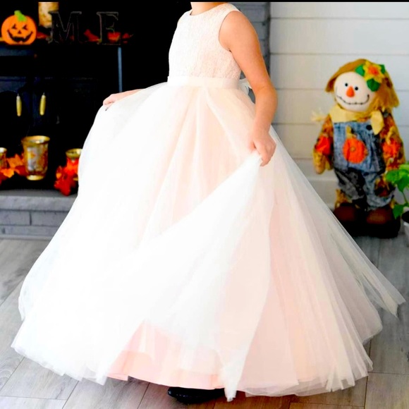 DAVID'S BRIDAL Size 7Ball Gown Flower Girl Dress with Heart Cutout